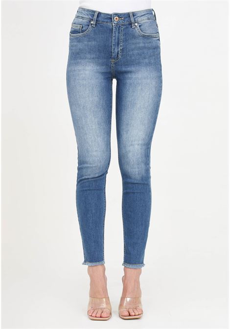 Jeans donna skinny fit a vita media orlo a taglio vivo medium blue denim ONLY | 15293282Medium Blue Denim
